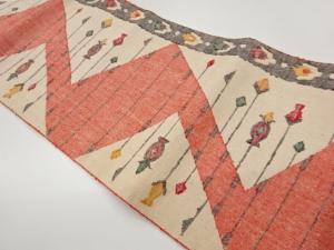 手織り紬抽象花模様織出し名古屋帯